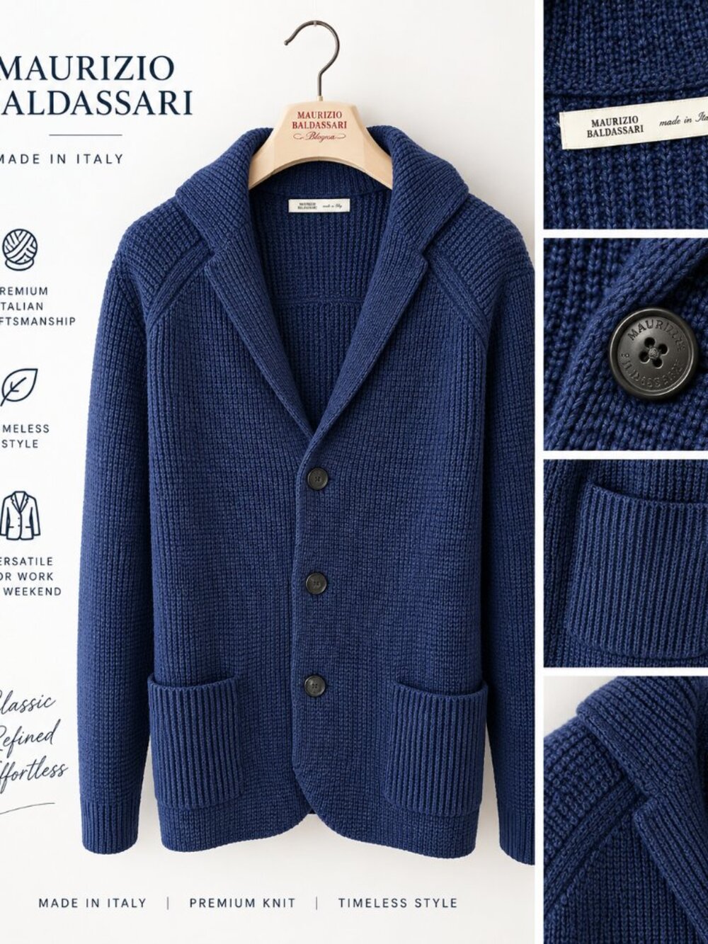 Maurizio Baldassari Navy Italian Knit Blazer Cardigan – Made in Italy